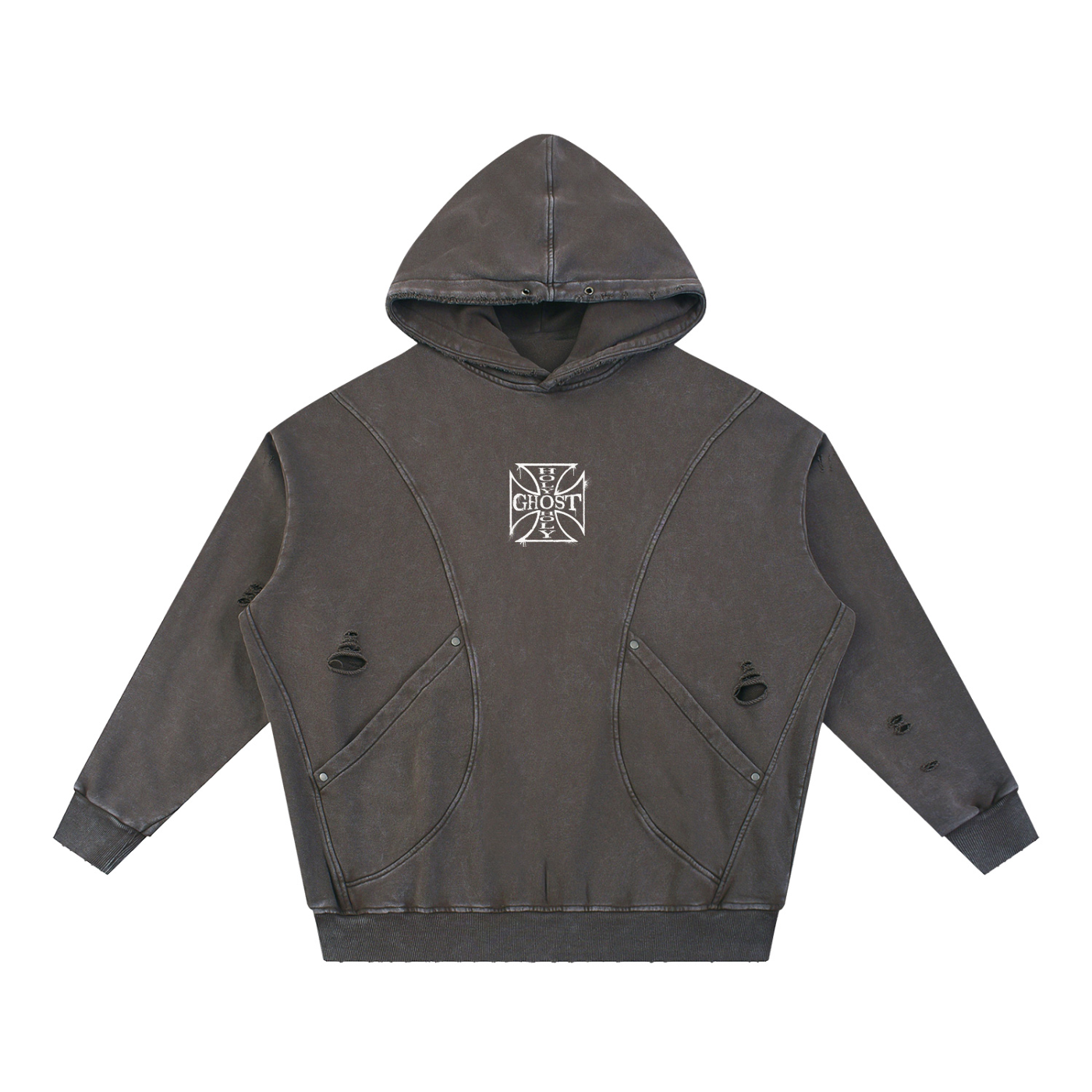 HOLYGHOST CRUSADER DISTRESSED HOODIE